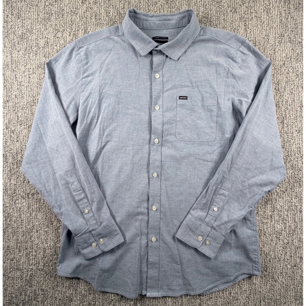 Brixton Charter Button Up Shirt Mens L Blue Long Sleeve Standard Fit Pocket